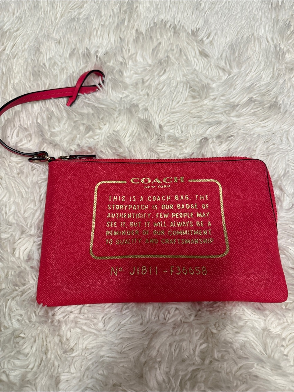 Coach Pink Leather Wristlet Pouch with Gold Foil Logo